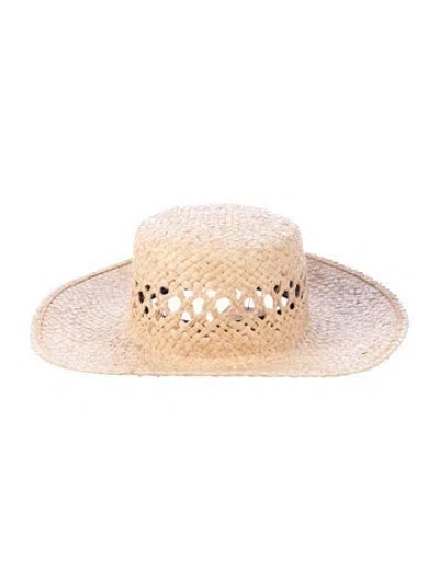 Pre-owned Janessa Leone Straw Boater Hat In Neutrals