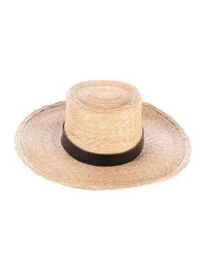 Pre-owned Janessa Leone Straw Boater Hat In Neutrals