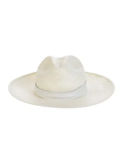Pre-owned Janessa Leone Straw Brim Fedora In Neutrals