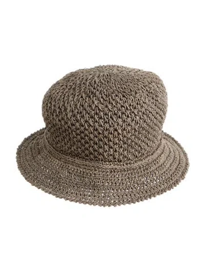 Pre-owned Janessa Leone Straw Bucket Hat In Brown