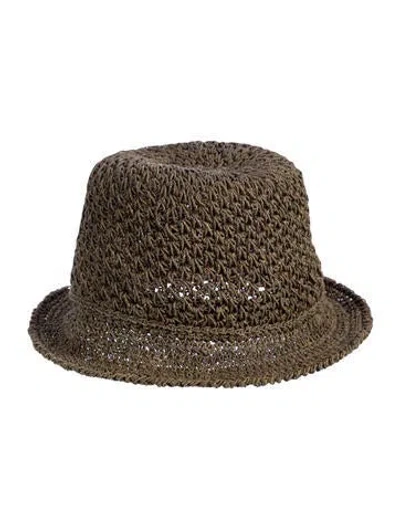 Pre-owned Janessa Leone Straw Bucket Hat In Green