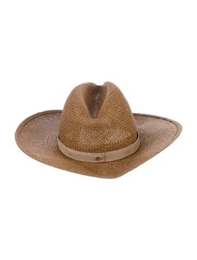 Pre-owned Janessa Leone Straw Bucket Hat In Neutral