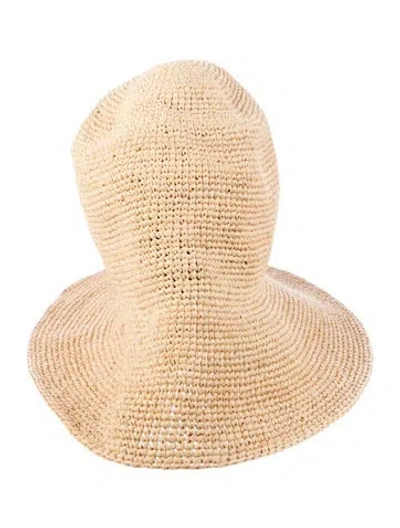 Pre-owned Janessa Leone Straw Bucket Hat In Neutral