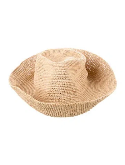Pre-owned Janessa Leone Straw Bucket Hat In Neutrals
