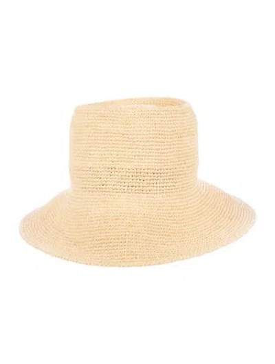 Pre-owned Janessa Leone Straw Bucket Hat In Neutrals