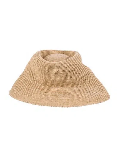 Pre-owned Janessa Leone Straw Cloche Hat In Neutral