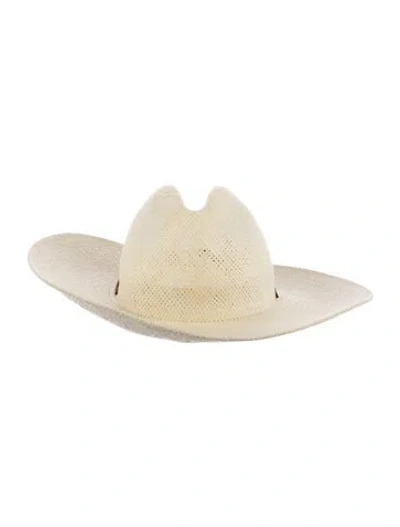 Pre-owned Janessa Leone Straw Cowboy Hat In Neutral