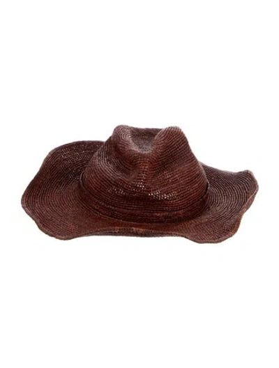 Pre-owned Janessa Leone Straw Fedora In Brown