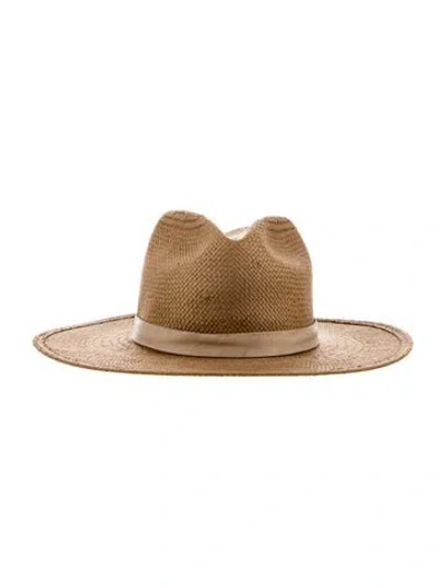 Pre-owned Janessa Leone Straw Fedora In Brown
