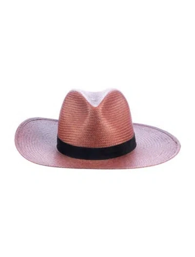 Pre-owned Janessa Leone Straw Fedora Hat In Black/brown