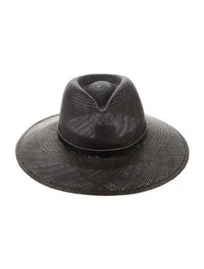 Pre-owned Janessa Leone Straw Fedora Hat In Black/brown