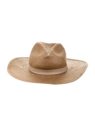 Pre-owned Janessa Leone Straw Fedora Hat In Brown