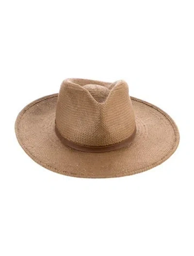 Pre-owned Janessa Leone Straw Fedora Hat In Brown
