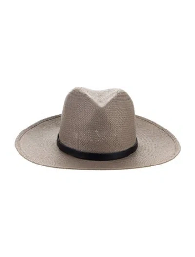 Pre-owned Janessa Leone Straw Fedora Hat In Brown
