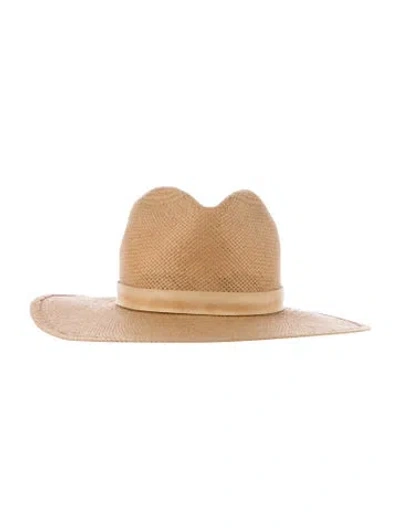 Pre-owned Janessa Leone Straw Fedora Hat In Neutral