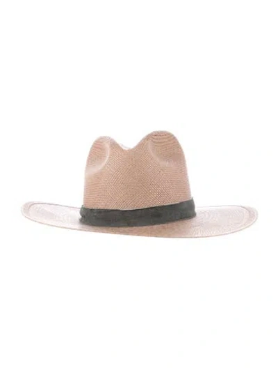 Pre-owned Janessa Leone Straw Fedora Hat In Neutral