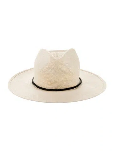 Pre-owned Janessa Leone Straw Fedora Hat In Neutral