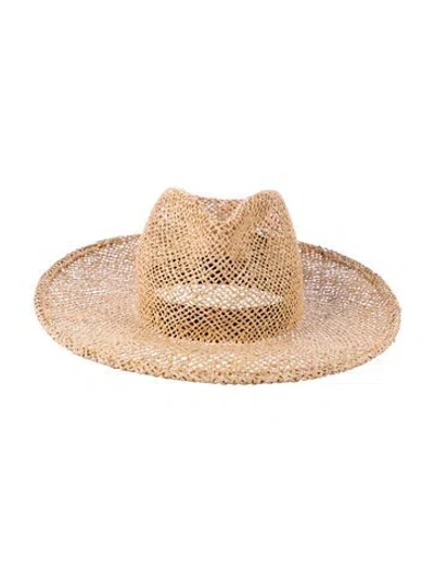 Pre-owned Janessa Leone Straw Fedora Hat In Neutral