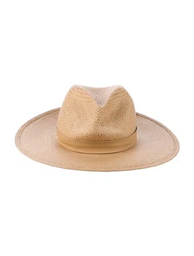 Pre-owned Janessa Leone Straw Fedora Hat In Neutral