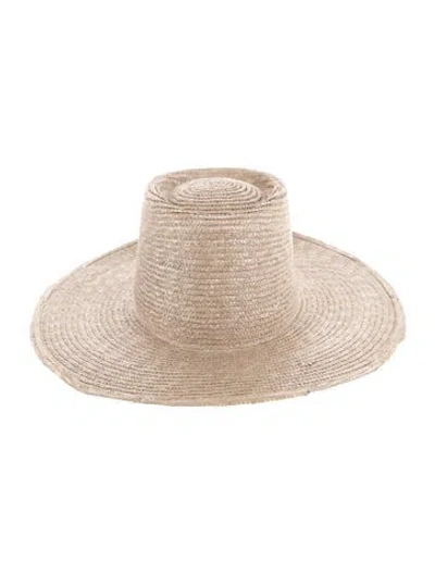 Pre-owned Janessa Leone Straw Fedora Hat In Neutral