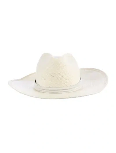 Pre-owned Janessa Leone Straw Fedora Hat In Neutrals