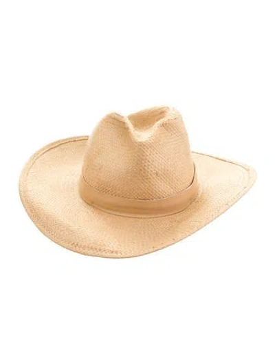 Pre-owned Janessa Leone Straw Fedora Hat In Neutrals