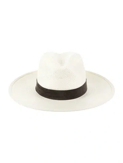 Pre-owned Janessa Leone Straw Fedora Hat In Neutrals