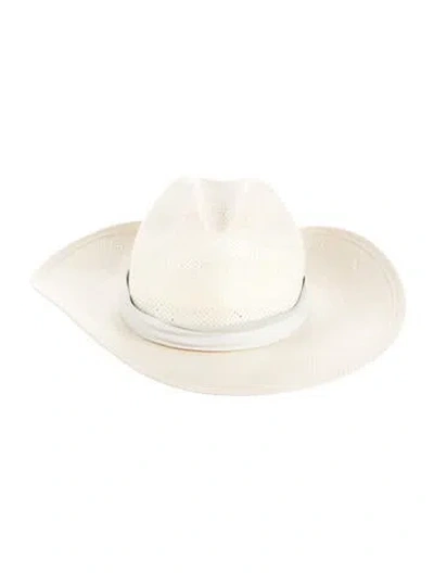 Pre-owned Janessa Leone Straw Fedora Hat In Neutrals