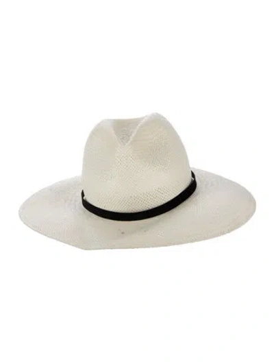 Pre-owned Janessa Leone Straw Fedora Hat In Neutrals