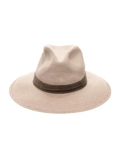 Pre-owned Janessa Leone Straw Fedora Hat In Neutrals