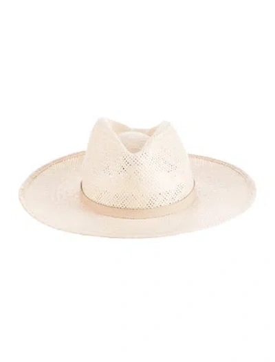 Pre-owned Janessa Leone Straw Fedora Hat In Neutrals