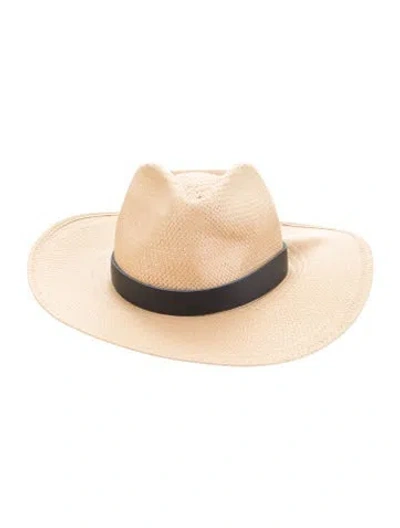 Pre-owned Janessa Leone Straw Fedora Hat W/ Tags In Neutral