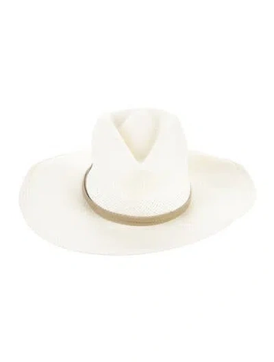 Pre-owned Janessa Leone Straw Fedora Hat  W/tags In Neutral