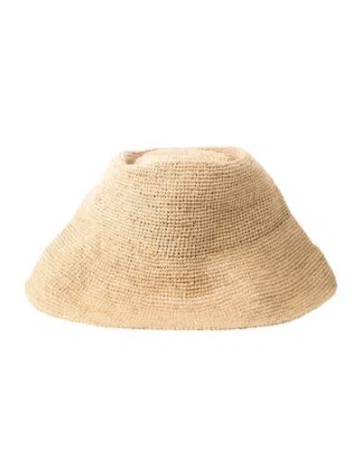 Pre-owned Janessa Leone Straw Floppy Bucket Hat In Neutrals