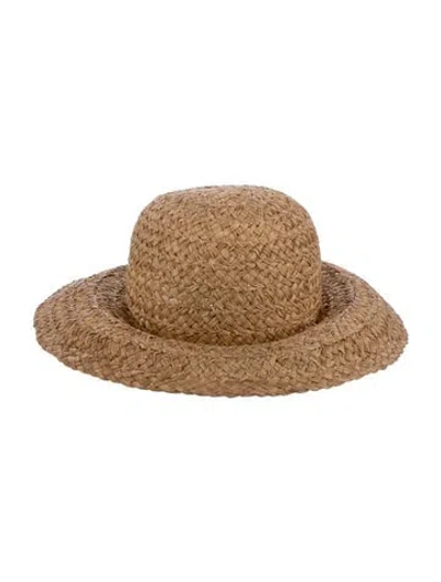 Pre-owned Janessa Leone Straw Floppy Hat In Neutral