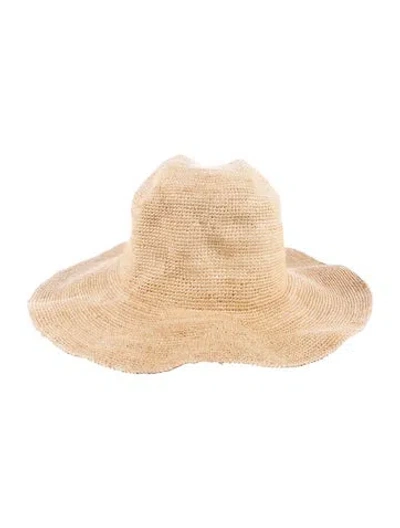 Pre-owned Janessa Leone Straw Floppy Hat In Neutral