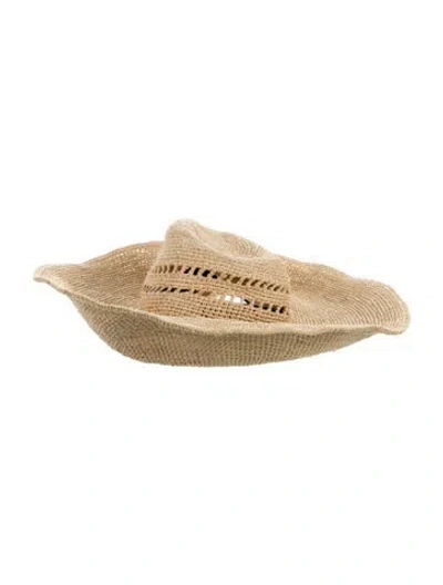 Pre-owned Janessa Leone Straw Floppy Hat In Neutral