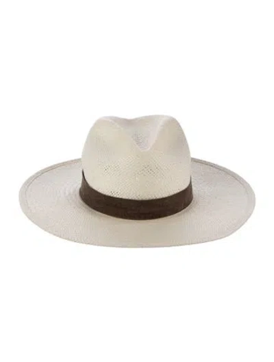 Pre-owned Janessa Leone Straw Gambler Hat In Neutrals
