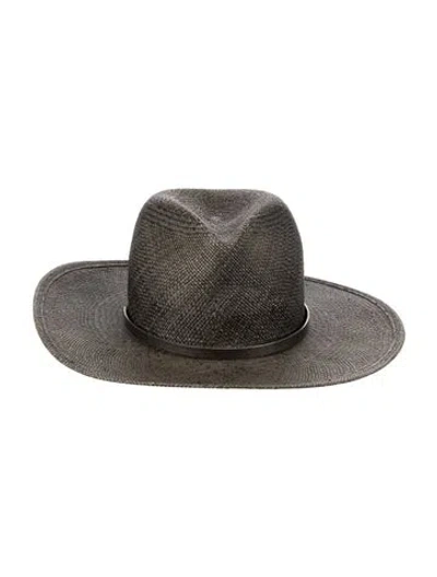 Pre-owned Janessa Leone Straw Grey Hat With Metal Accents