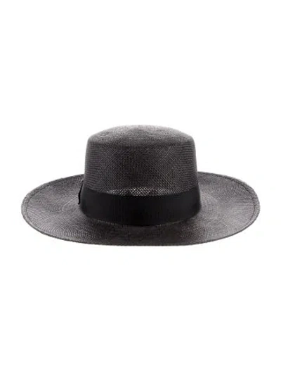 Pre-owned Janessa Leone Straw Hat In Black