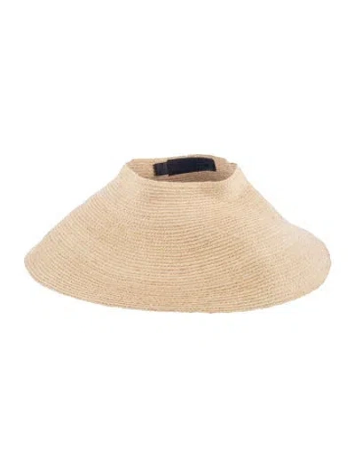 Pre-owned Janessa Leone Straw Open Top Floppy Hat In Neutral