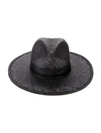 Pre-owned Janessa Leone Straw Panama Hat In Black