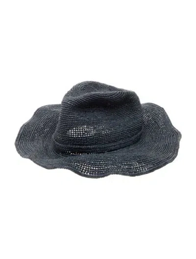 Pre-owned Janessa Leone Straw Panama Hat In Blue