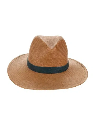 Pre-owned Janessa Leone Straw Panama Hat In Brown