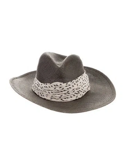 Pre-owned Janessa Leone Straw Panama Hat In Gray