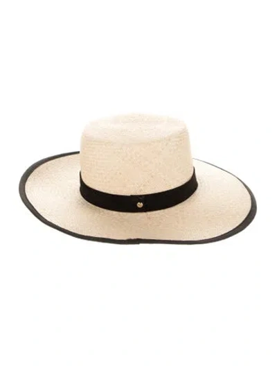 Pre-owned Janessa Leone Straw Patterned Hat In Black/neutrals