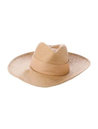 Pre-owned Janessa Leone Straw Summer Hat In Neutral