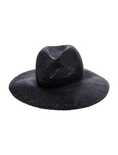 Pre-owned Janessa Leone Straw Sun Hat In Black