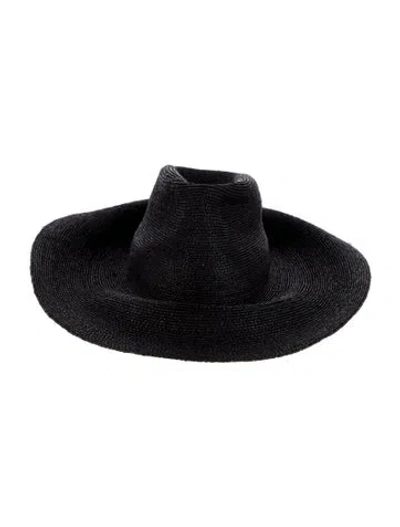 Pre-owned Janessa Leone Straw Sun Hat In Black