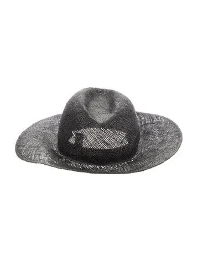 Pre-owned Janessa Leone Straw Sun Hat In Black